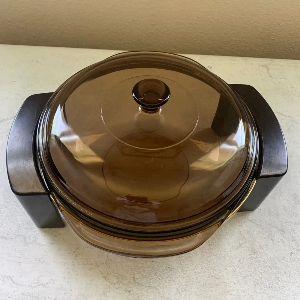 Vintage Pyrex 024 Amber 2 Qt Round Casserole Dish Lid & Warming Cradle Stand
